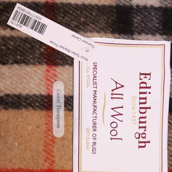 SCOTTISH IMPORTED THROW BLANKET Tan Red Black Ivory White Wool NWT - Picture 2 of 9